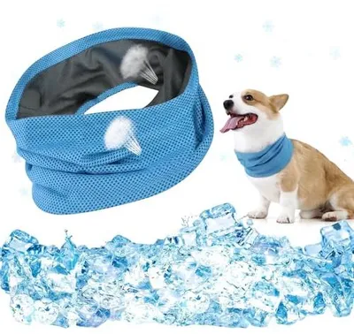 Produktbild von Kühlhalsband für Hunde, Atmungsaktives Hunde Bandana Kühlend, Kühltuch Hund Halstuch für Sommer, Hundehalstuch Eisseide Kühlung, Verstellbarer Hundeschal für Mittlere Hunde, Blau, M