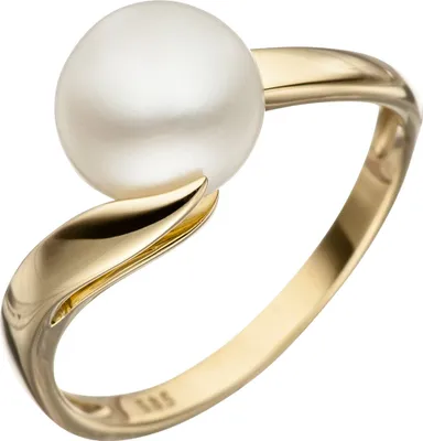 Produktbild von Ring Damenring mit Perle Süßwasser Zuchtperle weiß 585 Gold Gelbgold Goldring Innenumfang 58mm  Ø18.5mm