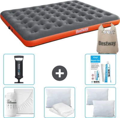 Produktbild von Bestway Luftmatratze – 2 Personen – 152 x 203 x 22 cm – Grau/Orange – im Lieferumfang enthalten Zubehör