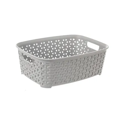 Produktbild von Korb aus PP-Kunststoff in Rattan-Optik, quadratisch, mit Griffen, 26x19x9 cm