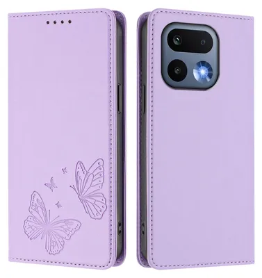 Produktbild von Lederhülle für Realme 16 Pro, Schmetterling Prägung Leder Brieftasche Schutzhülle mit Ständer Violett