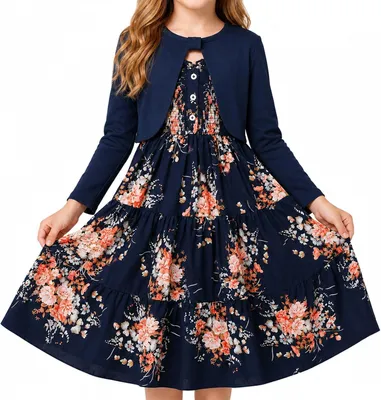 Productafbeelding van Jurk met bloemenprint voor kleine meisjes met cardigan mouwloze zomerse jurk en sets met lange mouw shrug lente zomer herfst kleding
