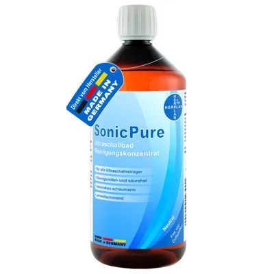 Produktbild von Ultraschallbad Reinigungskonzentrat SonicPure 1000 ml ohne Duftstoffe für alle Ultraschallreiniger I HERRLAN-Qualität