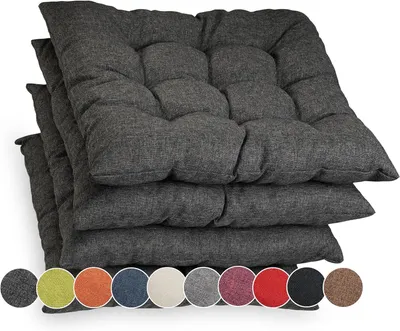 Produktbild von Sunnypillow 4er Set Stuhlkissen mit Bändern 40x40 cm Bequeme Polsterauflage 8cm dick Auflage für Stühle / Bänke in Haus und Garten Sitzkissen Sitzauflage Gartenkissen Outdoor / Indoor | Anthrazit