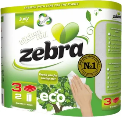 Produktbild von ZEBRA Küchenrollen Green ECO 2 Rollen, 3-lagig, 90 Blätter je Rolle (23x11,5 cm), Rollenlänge - 10,4m