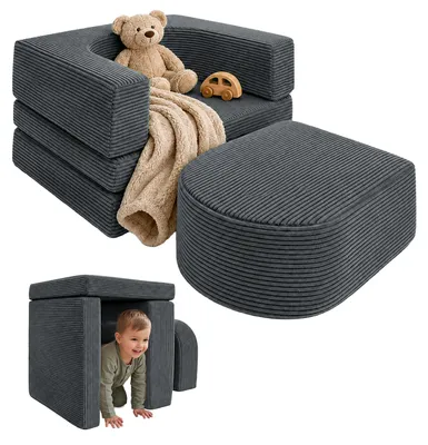 Modulare Kinderfauteuil 4-teilig, Cord, 40x65x65 cm, dunkelgrau