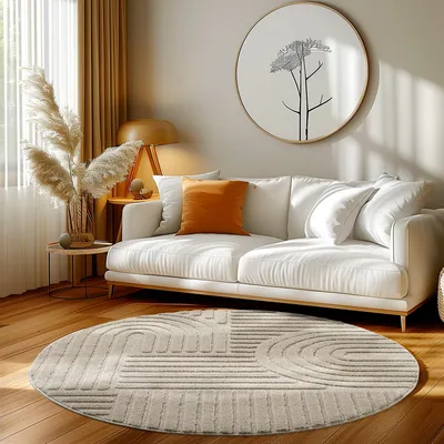 Obrázok produktu pre Homebyhome Vysoký Chlup Koberec do Obývacího Pokoje, Skandinávský Boho Styl, 3D Optika, M?kký a Hebký Shaggy, Velikost: 160 cm kulatý