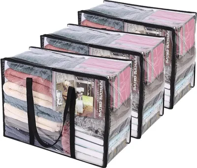 Produktbild von 3 Stš¹ck Transparente Plastik Aufbewahrungstasche, 40L Organizer Aufbewahrungsbox Kleideraufbewahrung Umzugskartons fš¹r Bettdecken, Kleidung, Bettw?sche, Weihnachtskr?nzen und Steppdecken
