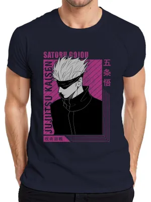 Immagine prodotto di Maglietta da uomo Satoru Gojo Jujutsu Kaisen White Hair Blindfold Fan Gift, Navy, L