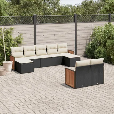 Produktbild von 9-tlg. Garten-Sofagarnitur mit Kissen Schwarz Poly Rattan 3260481