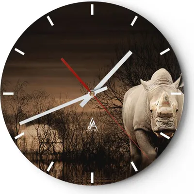 Produktbild von Wanduhr - Rund - Glasuhr - Tier Nashörner Insekten - 40x40cm - Schleichendes Uhrwerk - Lautlos - zum Aufhängen bereit - Dekoration Modern - Wanddekoration aus Glas - C3AR40x40-0307