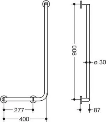 Produktbild von HEWI 900.22.13760 SC Winkelgriff,d:30, A1:900, W1:400,