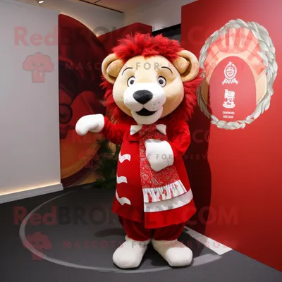 Obrázek produktu pro Postava REDBROKOLY maskota Červeného lva oblečená v šatech a šátcích