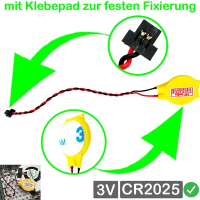Produktbild von CR2025 RTC Bios CMOS Batterie Anschluss 6mm x 3mm für Clevo Notebook Laptop