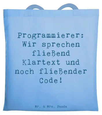 Produktbild von Mr. & Mrs. Panda Tote Bag Spruch Programmierer Codeflüsterer - Sky Blue - Geschenk, Programmiersprachen, Tasche, personalisierte Geschenke, Entwickler, Beruf, Berufe