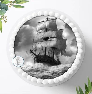 Zdjęcie produktu dla Ozdoba na tort urodzinowy, cukrowy obrazek z motywem piratów, jadalne zdjęcie na torty, masa cukrowa, średnica 20 cm, 2239z
