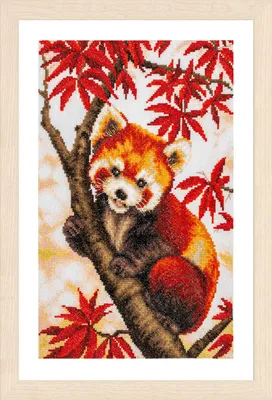 Image de Lanarte, kit de broderie au point de croix "Animaux, blottis sous l'érable", motif à points de croix, dimensions : 23x34 cm