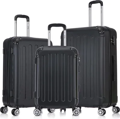 Produktbild von Flexot® F-2045 | 3er Kofferset | Schwarz - Koffer Set | Größen M Handgepäck | L & XL Trolley | Hartschalenkoffer | elastisch & robust | 360° Rollen | Reisegepäck | Reisekoffer | Koffer | Suitcase | Luggage