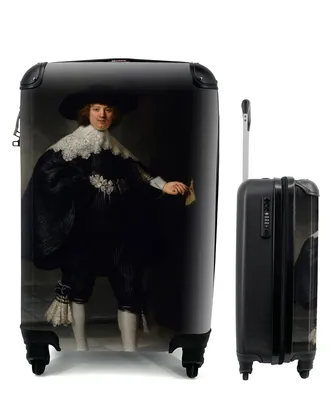 Produktbild von MuchoWow® Koffer Handgepäck Trolley Rollkoffer Kleine Reisekoffer mit 4 Rollen - Das Hochzeitsbildnis von Marten Soolmans - Rembrandt van Rijn - Cabin Size < 55x40x23 cm & 55x40x20 cm - Fotokoffer - Kabinenkoffer - Boardgepäck - Reise-Box - Reisekoffer - Reisegepäck - Koffer mit Bild - Trolley für Kinder