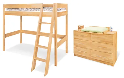 Produktbild von Pinolino Jugendzimmer-Set 'Natura' extrabreit mit Hochbett, 2-tlg. Massiv: Buche, geölt mit Hartöl auf Leinsamenöl-Basis