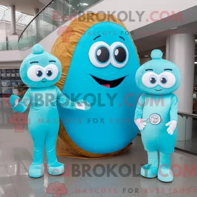 Image de Personnage mascotte REDBROKOLY d un Bagels Cyan habillé d une robe fourreau et de porte-monnaie