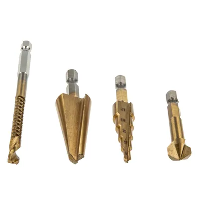 Immagine prodotto di MASTERPROOF PROFESSIONAL set di punte multifunzione 4 pezzi, fresa, punta a gradino, punta da taglio, svasatore, in scatola di metallo