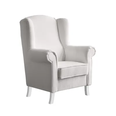 Produktbild von Ohrensessel LEONARDO Relax Sessel für Wohnzimmer, Polstersessel, Bouckle Hellbeige, Holzbeine Weiß