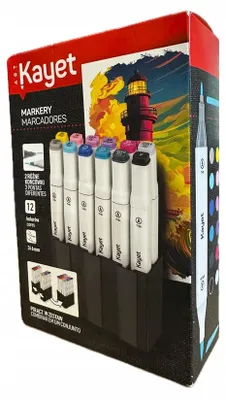 Produktbild von Kayet Permanentmarker 12 Farben 2 Spitzen 3/6mm Zeichenset