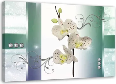 Image de Toile « Orchidée blanche, fleur naturelle » 60 x 40 cm Feeby bleu, tableau mural prêt à accrocher
