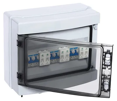 Obrázek produktu pro Solar Combiner Box – rozvodná skříň pro fotovoltaiku – 3 řetězce – 1000 V – ochrana proti blesku a přepětí – jistič – pro karavany a domy mimo síť