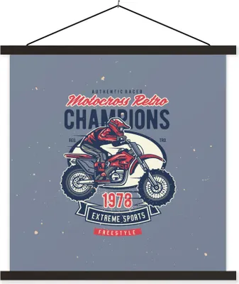Produktbild von MuchoWow® Textilposter Mancave - Sport - Motocross - Retro 120x120 cm mit schwarzem Rahmen - Aufhängungsset
