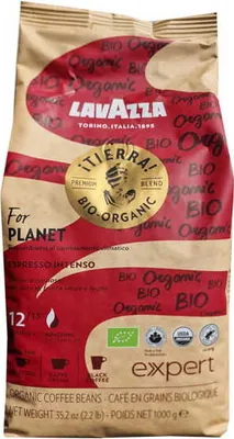 A bag of Lavazza Expert Tierra Intenso organic coffee beans.