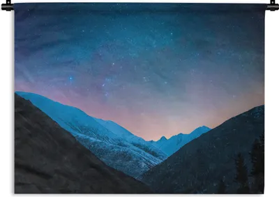 Produktbild von MuchoWow® Wandteppich Wandbehang Sternenhimmel - Blau - Berg 150x112 cm Tapisserie Dekoration Wandtuch - Wanddecke - Wandteppiche