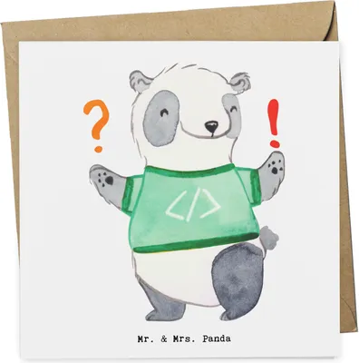 Produktbild von Mr. & Mrs. Panda Klappkarte Panda Programmierer Abenteuer - Weiß - Geschenk, Geschenke Berufe, doppelkarte, faltkarte, anlasskarte, Grußkarte, Glückwunschkarte