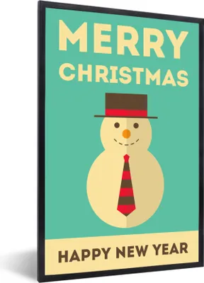 Produktbild von MuchoWow® MuchoWow® Gerahmtes Poster Illustration - Schneemann - Weihnachten - Zitate - Frohe Weihnachten und ein gutes neues Jahr - Blau 40x60 cm - Poster mit zchwarzem Bilderrahmen - Papierdruck - W