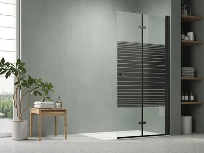 Produktbild von Duschwand Walk in Dusche mit Drehfalttür 65x187cm Glaswand 5mm ESG Sicherheitsglas mit schwarzem Streifendekor