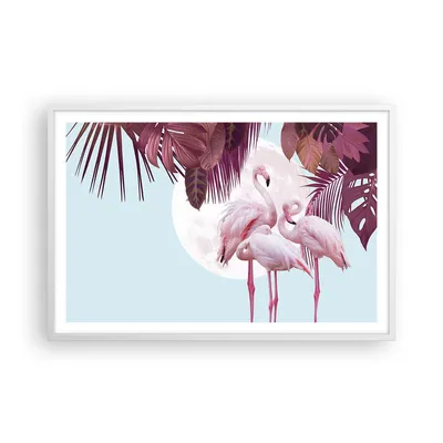 Produktbild von Gerahmtes Poster - Weißer Rahmen - Flamingos Palmen Mond - 91,5x61 cm - Wand Bild - Wanddeko - Wandbilder - Kunstposter - Wandposter - Bilderrahmen - Bilder - Kunstdruck - P2WAA91x61-4598