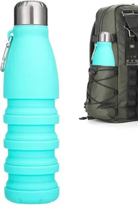 Produktbild von Faltbare Wasserflasche – Trinkflasche aus Silikon – für Sport und Outdoor-Aktivitäten – auslaufsicher – 550 ml – blau