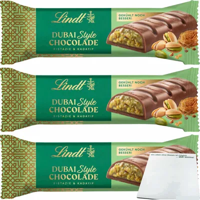 Produktbild von Lindt Dubai Style Chocolade 3er Pack (3x40g Riegel) + usy Block