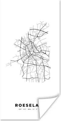 Produktbild von MuchoWow® Poster Stadtplan - Schwarz und weiß - Karte - Roeselare - Belgien - Karte 60x120 cm - Wandschmuck