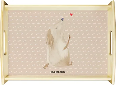 Produktbild von Mr. & Mrs. Panda Servier Tablett Hund Liebe - Hundeglück - Geschenk, Deko, kaffeetablett, Herz, Dekotablett, holz, Hundeliebe, serviertablett, Sprüche