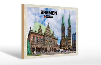 Produktbild von Holzschild Städte Bremen Deutschland Rathaus 30x20cm