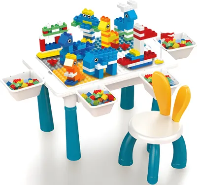 Produktbild von Kadii Bausteine Tisch mit Aufbewahrung 6in1 für Kinder ab 3 Jahre (100 Set)