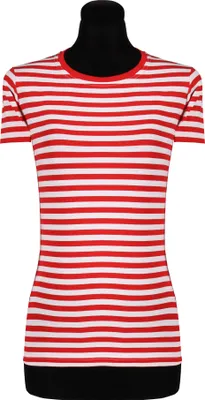 Produktbild von T2975-0502-S rot-weiß Damen Kurzarm tailliert Ringelshirt Marineshirt Gr.S=38