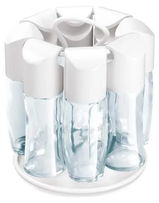 Produktbild von Drehbarer Gewürzständer Spice-8, 8 luftdichte Glasbehälter, Weiß, 4x 88ml & 4x 72ml, 16 Streueinsätze