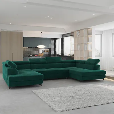 Produktbild von Masseno Ecksofa VINTESSA mit Schlaffunktion U-Form, Sofa mit Bettkasten, Wohnzimmersofa, Couch, Soffa, Bettsofa, Couchgarnitur- Grün, MONOLITH 37