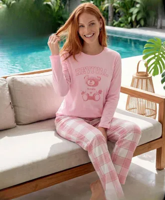 Produktbild von Damen Pyjama Schlafanzug Hellrosa XL Lang 2-Teiler Set L-62