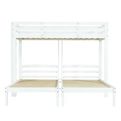 Produktbild von Flieks Etagenbett 90x200cm Kinderbett mit Leiter und Lattenrost, Dreierbett Hausbett Kiefer Holzbett für 3 Kinder
