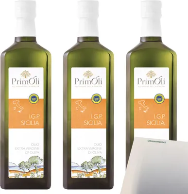 Produktbild von PrimOli Sicilia Natives Olivenöl Extra I.G.P. 3er Pack (3x500ml Flasche) + usy Block