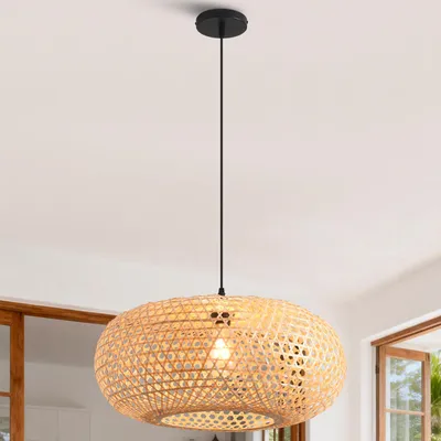 Imagen del producto de Parrot Uncle Lámpara Colgante E27, 55cm, Natural, Tejido a Mano de Ratán, Altura Ajustable, Estilo Boho, Comedor y Salón, Sin Bombilla